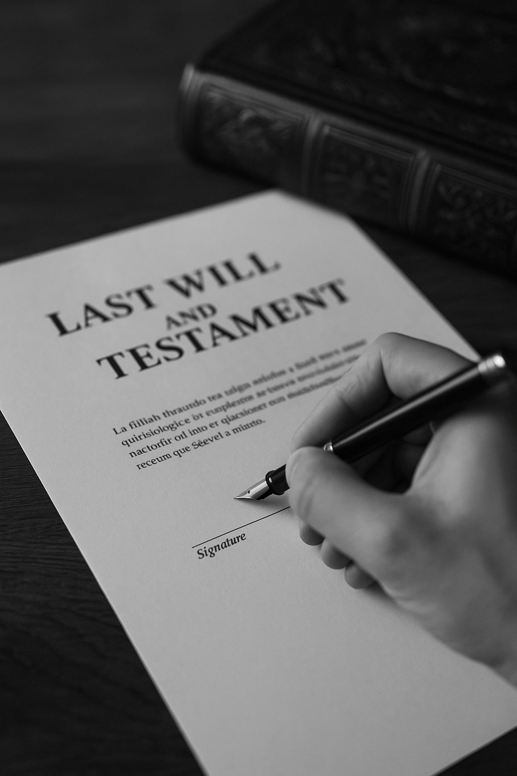 Firma del testamento en blanco y negro redacción, impugnación y revisión de testamentos